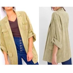 Anthropologie Andersen & Lauth Green Leah Faux Suede Roll Tab Jacket Size ALL